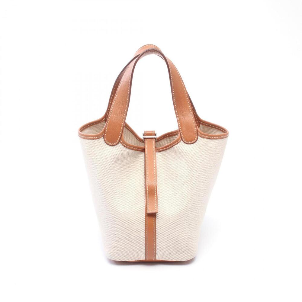 Hermes Picotin PM handbag, canvas and leather, Toile H, Veau Barenia, women's...